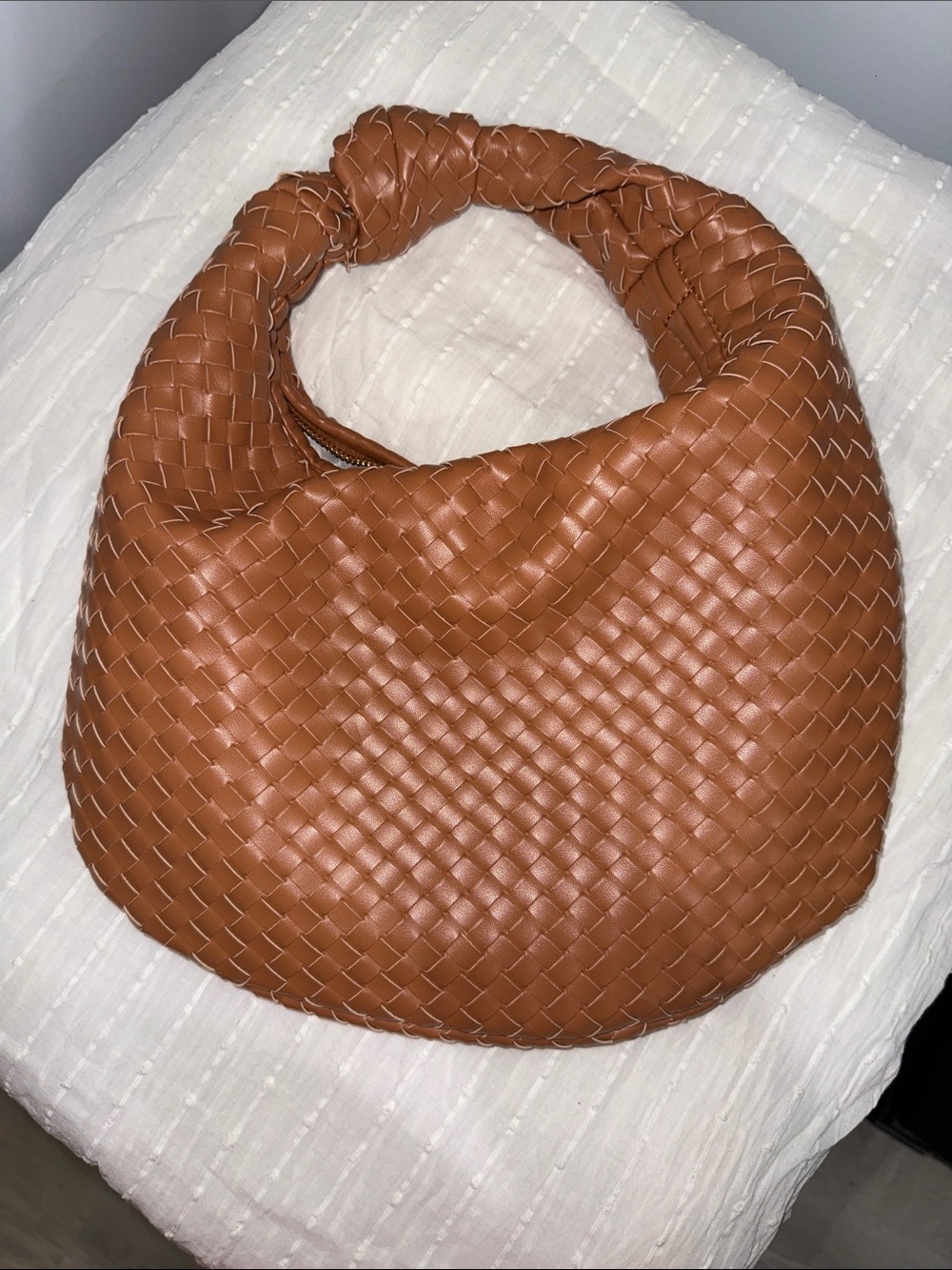 Woven Hobo Shoulder Bag in Cognac - Picture 2 of 5